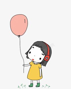 戴耳机的女孩听音乐的气球小女孩高清图片