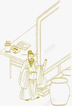 手绘棕色线条人物素材