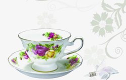 精美小花的茶具素材