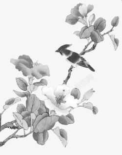 水墨树枝上的小鸟素材