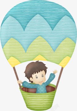 卡通小男孩在热气球里素材