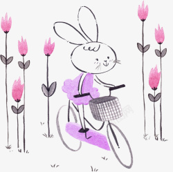卡通手绘小兔子骑车动物素材