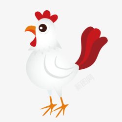 白色红尾巴公鸡卡通大公鸡高清图片