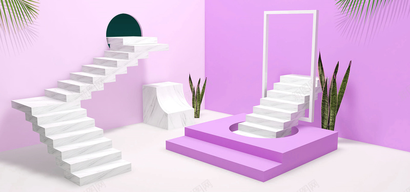 海报楼梯创意3D紫色背景