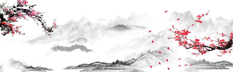 水墨梅花树枝山水元素psd设计背景_88icon https://88icon.com 元素图 山水 树枝 梅花 水墨