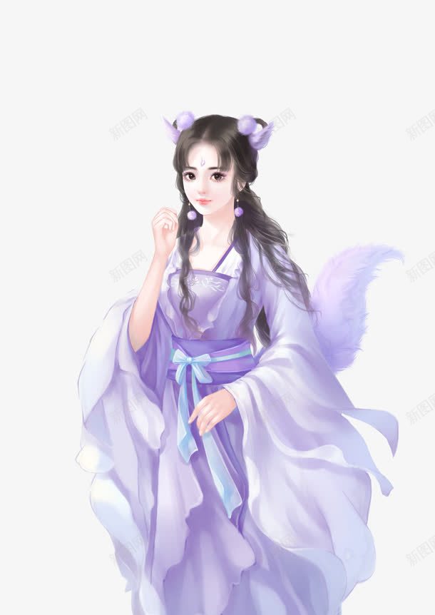 紫衣乖巧狐狸精古风手绘png免抠素材_88icon https://88icon.com 乖巧 古风 狐狸精