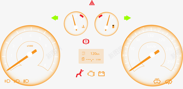 手绘汽车油表矢量图ai免抠素材_88icon https://88icon.com 手绘 汽车油表 金色 矢量图