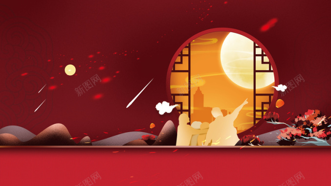 卡通手绘中秋节窗棂背景图背景
