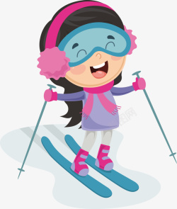 正在滑雪的女孩矢量图素材