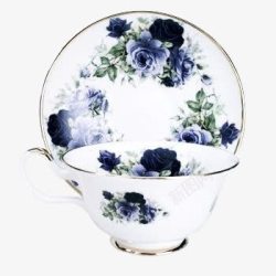 创意摄影蓝色的玫瑰花茶杯素材