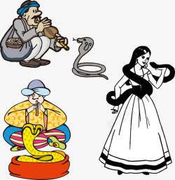 印度阿三玩蛇卡通素材