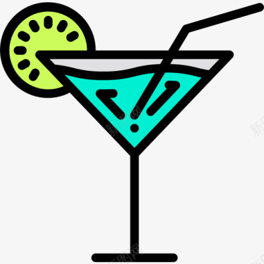 鸡尾酒饮料和饮料5线性颜色图标图标
