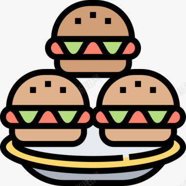汉堡野餐元素4线性颜色图标图标