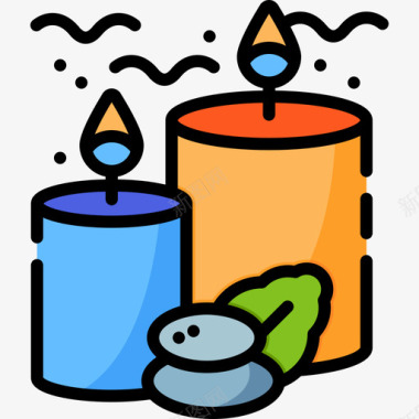 蜡烛瑜珈和米酒线性颜色图标图标