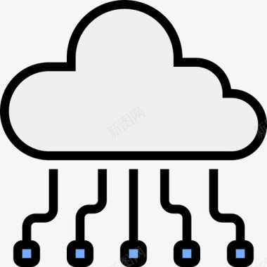 云存储技术与电子线性彩色图标图标