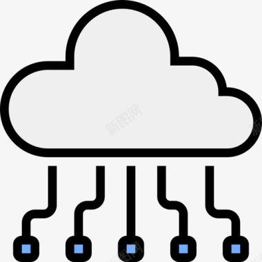 彩色社区图标云存储技术与电子线性彩色图标图标