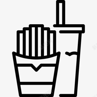 炸薯条和饮料快餐软图标图标