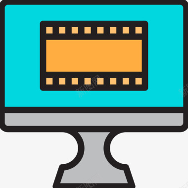 电影标志电影电脑显示器线性彩色图标图标