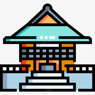 矢量日本面条神道日本32线性颜色图标图标