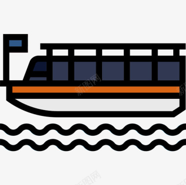 渡轮曼谷标志和地标4线颜色图标图标