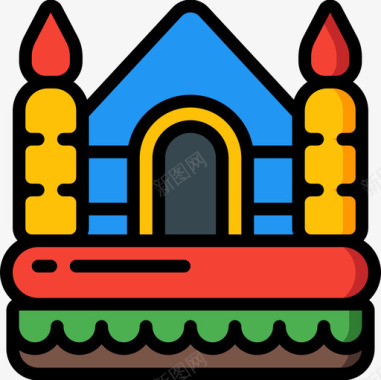 立体城堡弹性城堡5号游乐场线性颜色图标图标