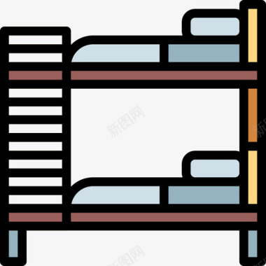 双层床背包客3线性颜色图标图标