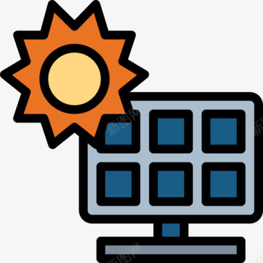 太阳太阳能电池板机器人机器3线性颜色图标图标