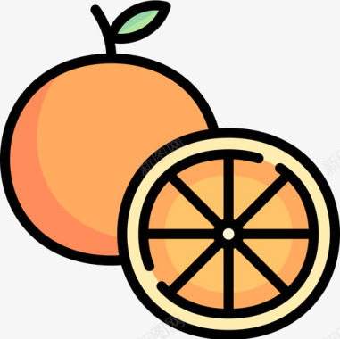 橙色水果和蔬菜14线形颜色图标图标