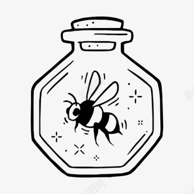 罐子里的蜜蜂手绘的药水图标图标