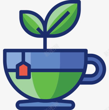 绿茶食品饮料7种原色图标图标