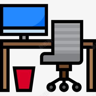 办公桌办公用品4线性颜色图标图标