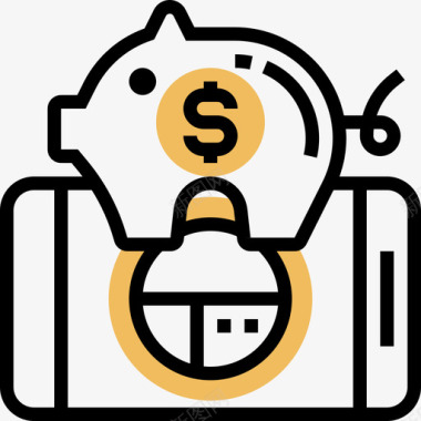 储蓄罐金融科技元素4黄色阴影图标图标