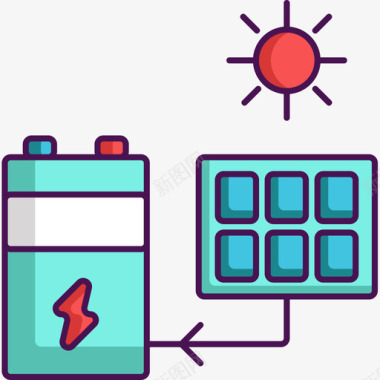 太阳恒星太阳能技术69线性颜色图标图标