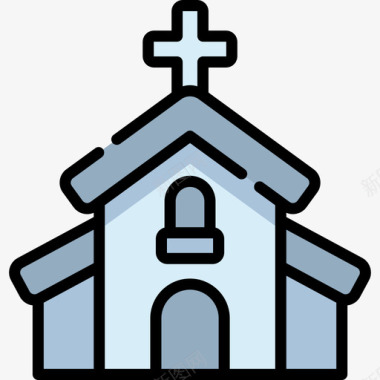 教堂葬礼4线性颜色图标图标