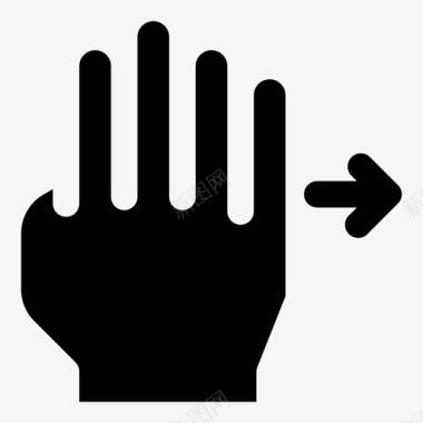 四个手指向右滑动手手势字形图标图标