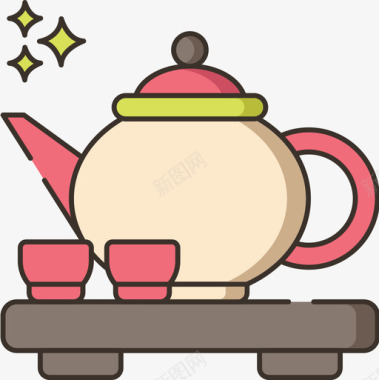 茶道咖啡62线性颜色图标图标