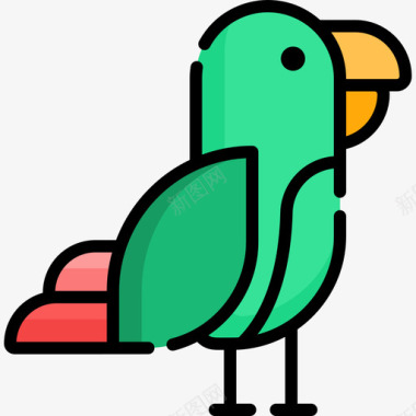 线性插画鹦鹉巴西嘉年华13线性颜色图标图标