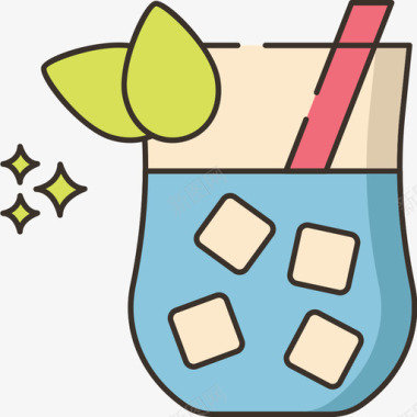 莫吉托食物饮料6线性颜色图标图标