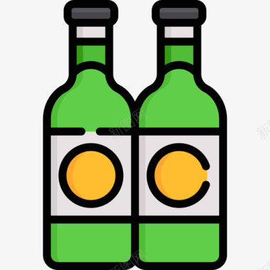 小包装酒瓶啤酒瓶烧烤17线性颜色图标图标