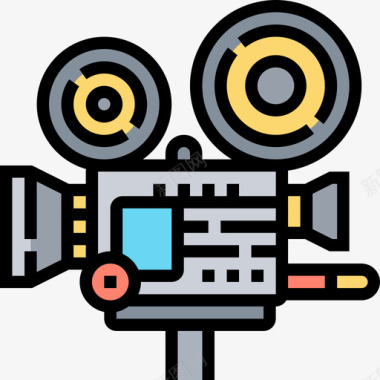 电影摄影机视频制作14线性彩色图标图标