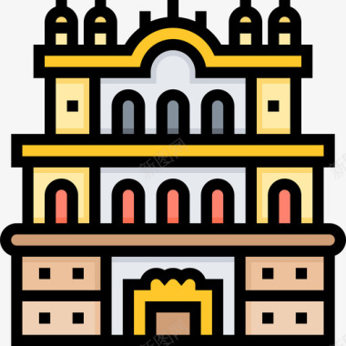 宫殿印度10线性颜色图标图标