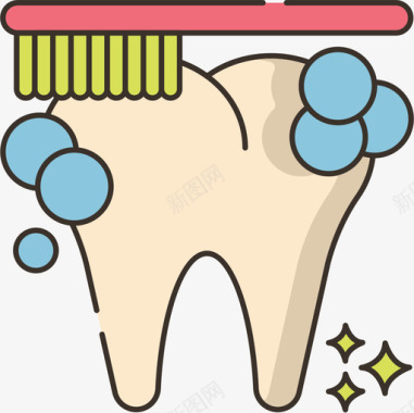 刷牙的小猪刷牙宠物美容线性颜色图标图标