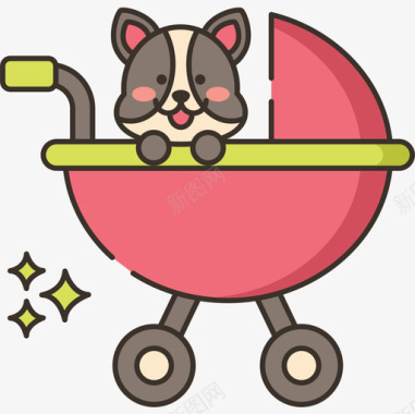 婴儿车宠物美容线性颜色图标图标