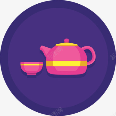 茶道咖啡63扁平圆形图标图标