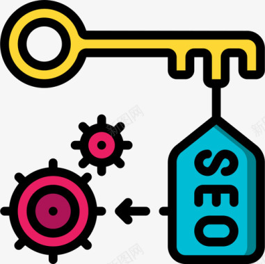 放射性标志关键词搜索引擎优化和网页优化18线性颜色图标图标