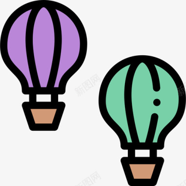 热气球嘉年华24线性颜色图标图标