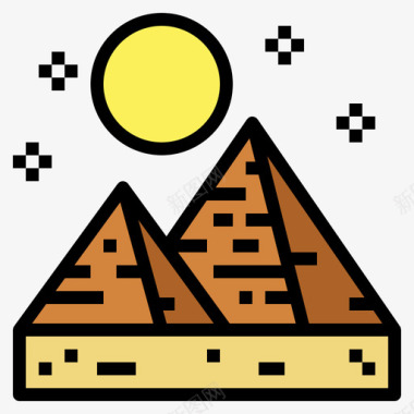 金字塔埃及29线性颜色图标图标