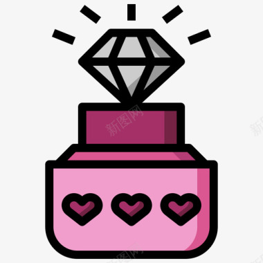 钻石爱情和浪漫14线性颜色图标图标