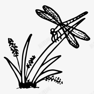 迎接春天蜻蜓手绘昆虫图标图标