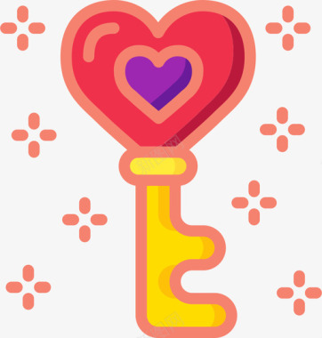 情人节的情书钥匙情人节5线性颜色图标图标